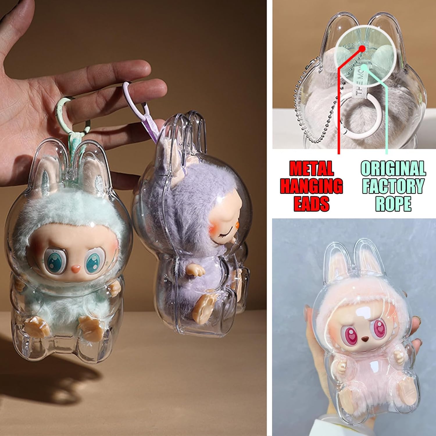 Clear Bag Keychain for LABUBU Plush Doll,Hanging Display Case,Protective Case,Plastic PVC Storage Box (V2)