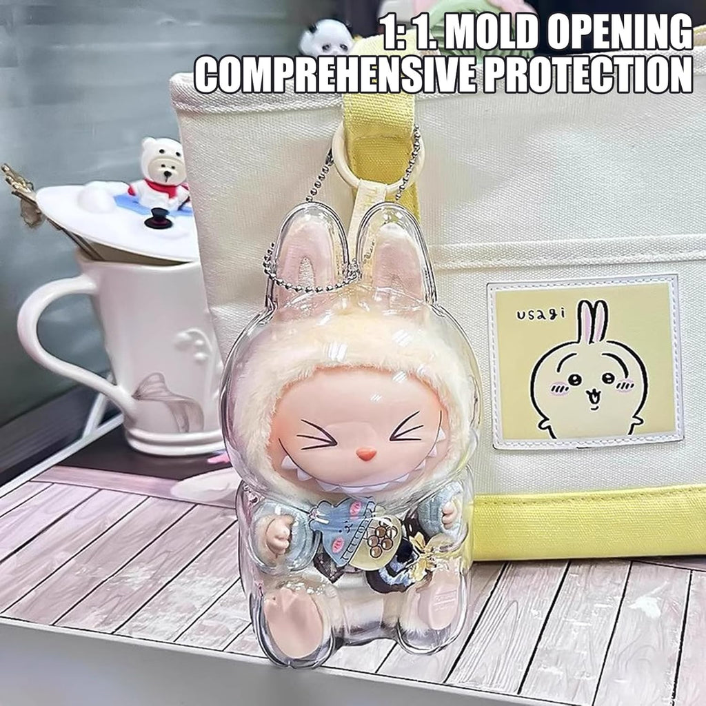 Clear Bag Keychain for LABUBU Plush Doll,Hanging Display Case,Protective Case,Plastic PVC Storage Box (V2)