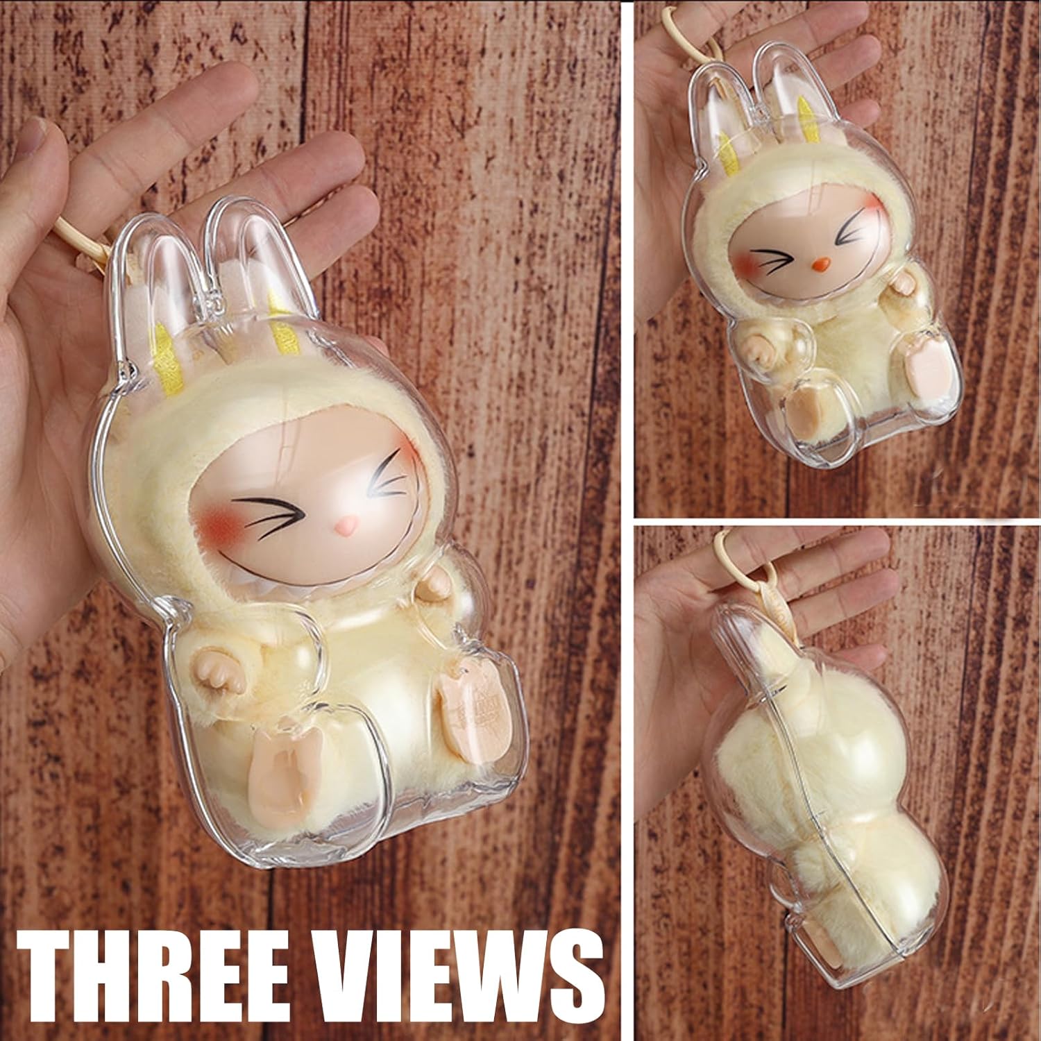 Clear Bag Keychain for LABUBU Plush Doll,Hanging Display Case,Protective Case,Plastic PVC Storage Box (V2)