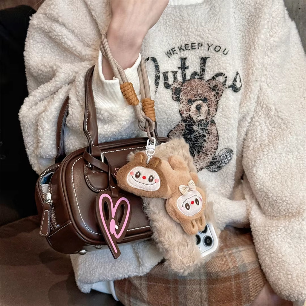Cartoon Plush Little Monsters Labubu with Lanyard Phone Case for Iphone 16 15 14 13 12 11 Pro Max Anti-Drop Back Cover Funda